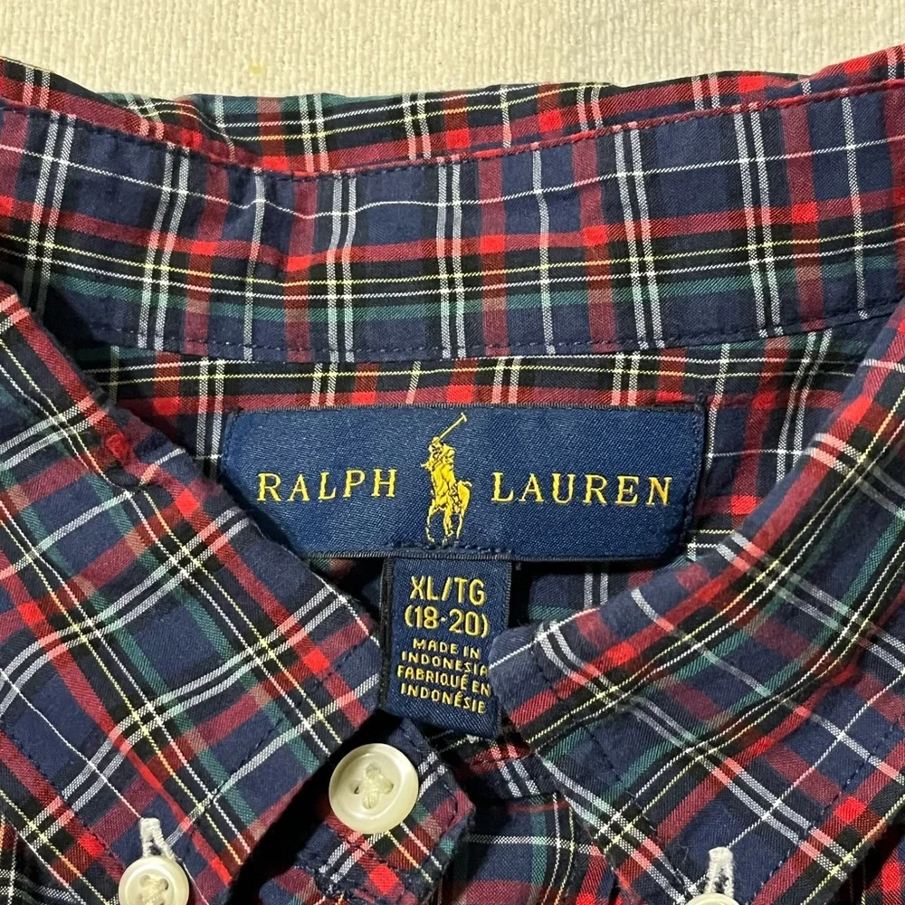 Ralph Lauren‎ Boys Shirt Button Down Extra Large Long Sleeve Plaid - XL (18-20)